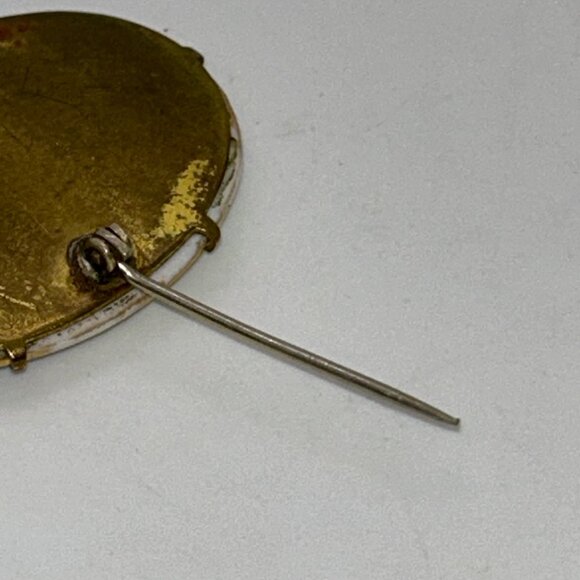 Antique Hand-Painted Forget-Me-Not Floral Oval Brooch Pin With Brass C-Clasp - Picture 10 of 11